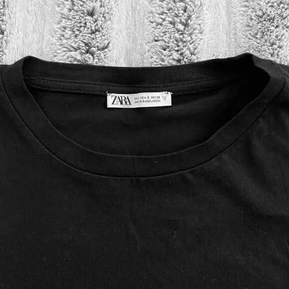 ZARA Black Round High Neck Ruffled Shoulder Short Sleeve Spring / Summer Top - Picture 3 of 5